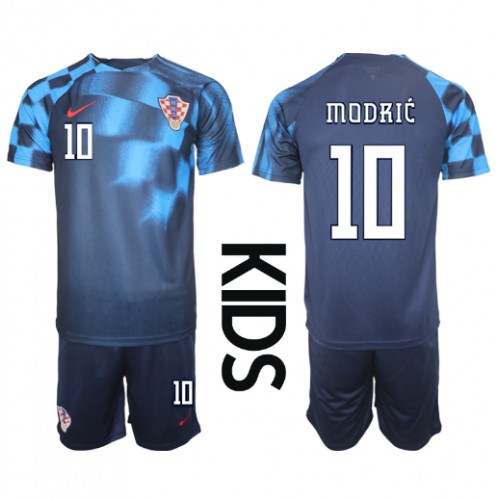 Echipament fotbal Croaţia Luka Modric #10 Tricou Deplasare Mondial 2022 pentru copii maneca scurta (+ Pantaloni scurti)